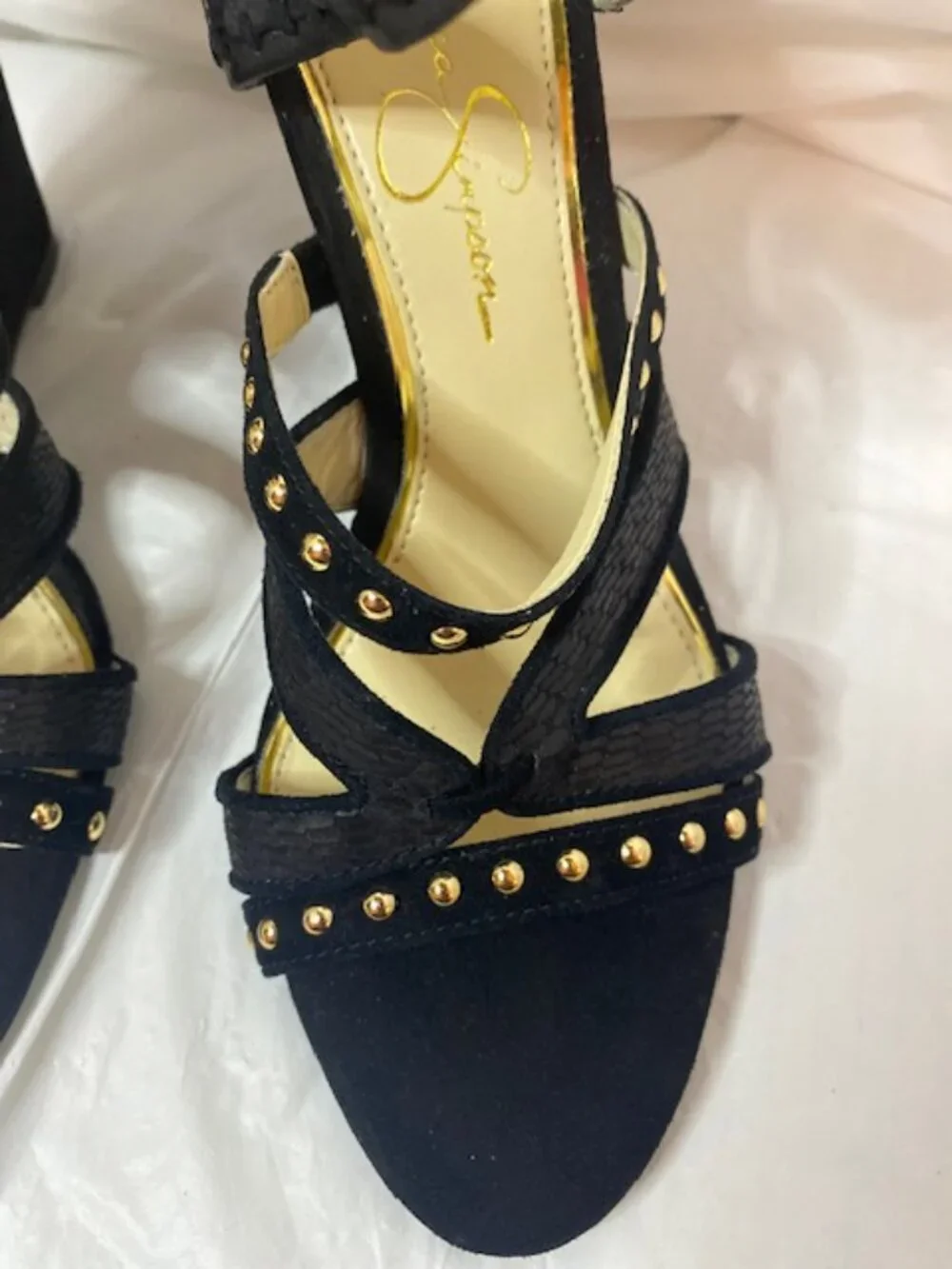 Jessica Simpson Black Zenolia Studded Strappy Wedge Sandals - Size 8M